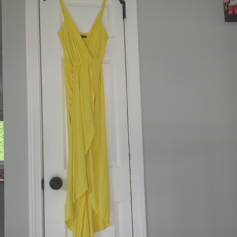 SHEIN Yellow Asymmetrical Ruffled High-Low Sundress